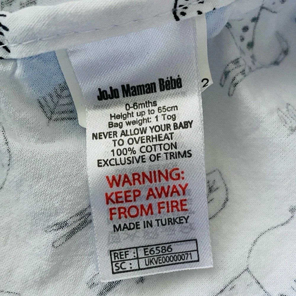 JoJo Maman Bebe Sleep Bag 0-6 months White Animal Print Cotton Summer